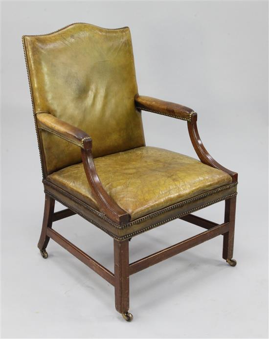 A George III style mahogany framed Gainsborough chair,